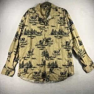 Natural Issue Mens XLT Button Up Shirt Deer Pine Trees Nature Print Wrinkle Free